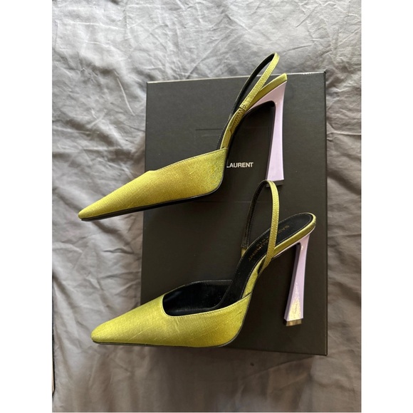 New Saint Laurent Slingback Heels (Blade 105 Slingbacks) in Lime Nero - Picture 3 of 6